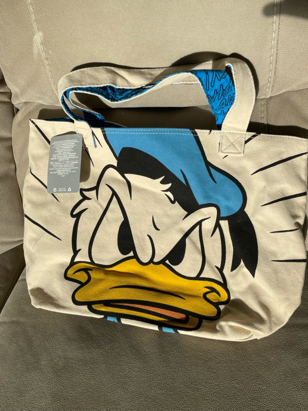 Disney Donald Duck Canvas Tote Bag - 2 Sided Angry/ Happy 13”x19”